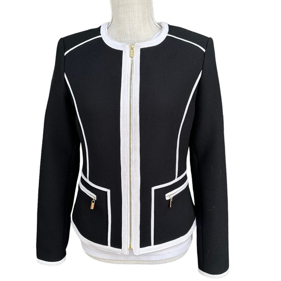 Calvin Klein Women's Front Zip Black & White Color Block Business Jacket‎ Size 4 - Picture 1 of 15